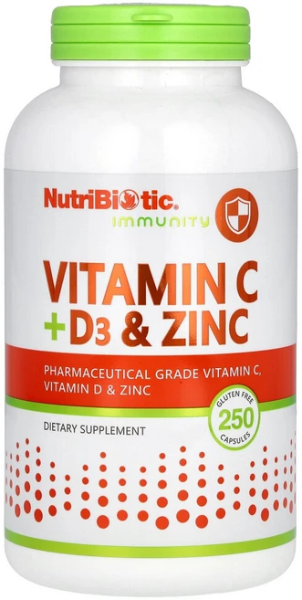 뉴트리바이오틱 비타민C + D3 및 아연 250캡슐, 기본, 1개, 250정 - 쿠팡