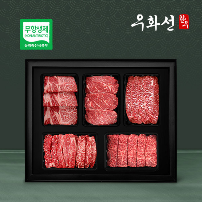 [지함]무항생제 한우 1+등급 로얄 로스세트 4호(등심+채끝+살치+갈비살+부채살 각 400g/총 2.0kg)냉장, 없음, 1개