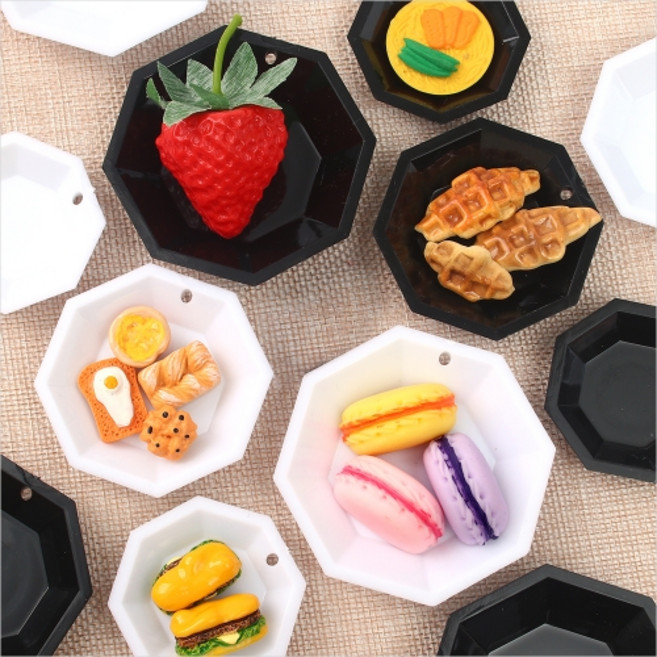 5개입 미니어처 플라스틱 팔각 쟁반, 화이트-대 (J-03-109), 1개