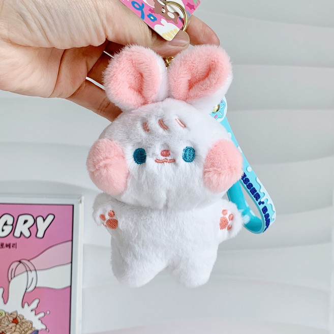 걸스코코 볼빵빵 마카롱토끼 키링 가방 에어팟 버즈 봉제인형키링 차키 열쇠고리, 화이트, 1개