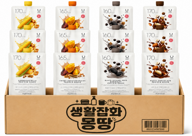 딜라이트 프로젝트 혼합 4종 단백질쉐이크 고구마미숫가루 옥수수카스테라 너티초코 흑임자인절미, 1세트, 12회분