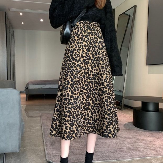 CuteQueen 귀여운여왕 호피 스커트 미디 여 하이웨스트 a라인 스커트 힙 싸개 스커트 여름 스커트