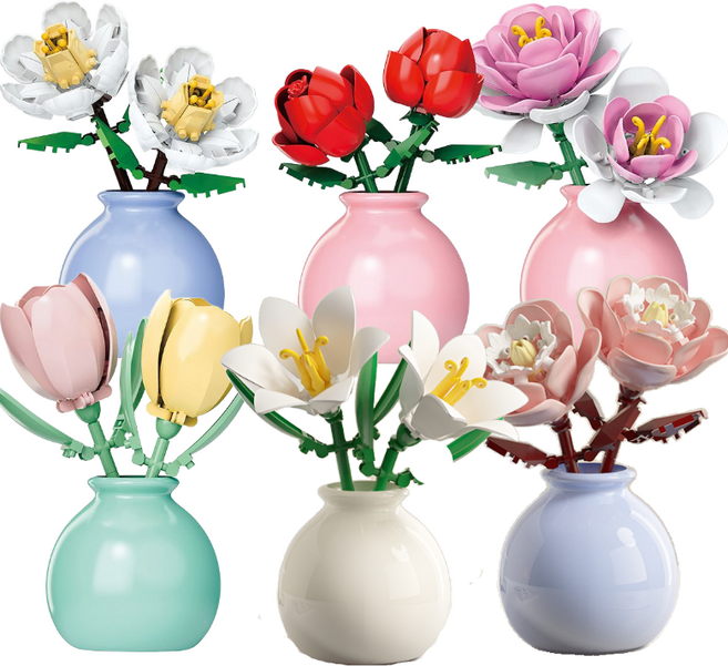 [나노킹-감성블럭] 둥근 화병 꽃 호환블럭 DN074, 6개