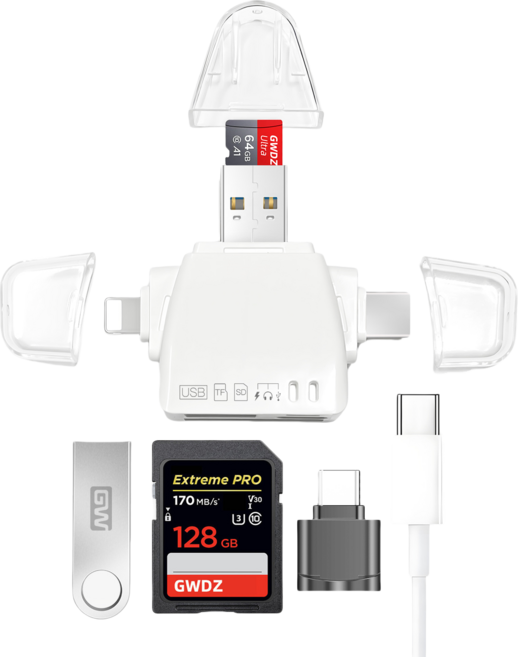 7in1 아이폰 Type-C 멀티허브 카드리더기 OTG젠더, 화이트, 1개