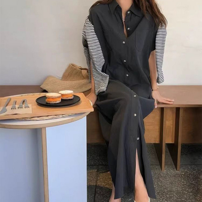 UPPERCUT 여성 루즈핏 반팔 셔츠 롱원피스 데일리룩 빅사이즈