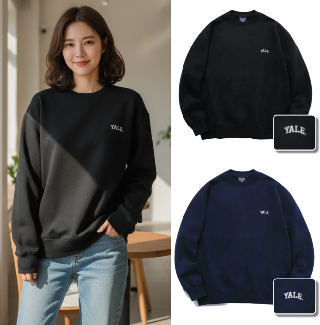 예일 스몰아치 맨투맨 티셔츠 봄가을용 라운드넥 오버핏 남녀공용