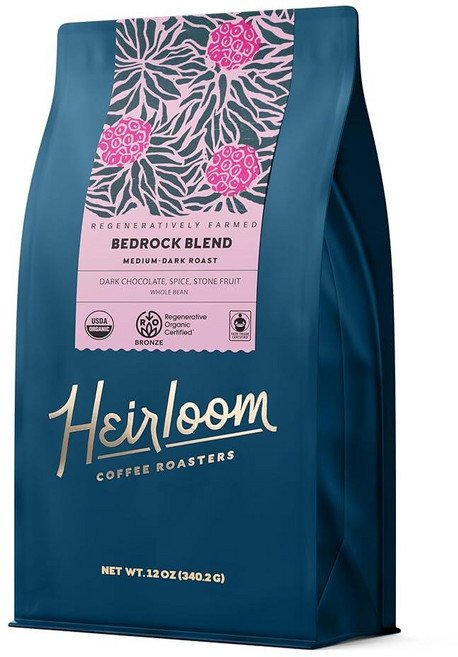 Heirloom Coffee Roasters - 베드락 블렌드 - 미디엄/다크 로스트 - 원두 커피 - 100% 재생 유기농 인증 355ml(12온스), 1개, 1개, 340.2g