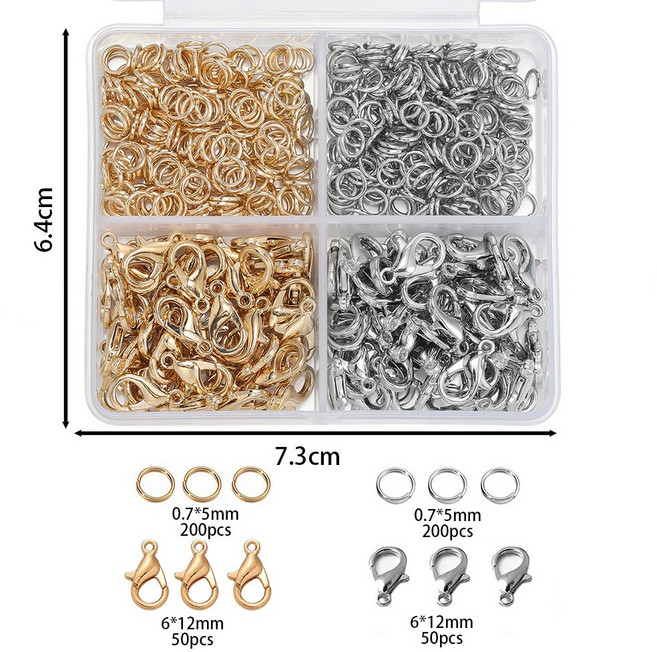 (랍스터고리+오링) 대용량 악세사리 부자재 4칸, 1개, 색상혼합