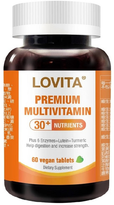 Lovita愛維他 綜合維他命礦物質素食錠 (葉黃素 酵素 薑黃 B群 維他命C 鈣 鎂 鋅), 1瓶, 60顆