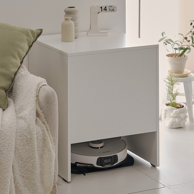 로봇 청소기장 로봇 청소기 수납장 겸 협탁 로보락 삼성 드리미 청소기 보관함, 일반형, 화이트 무광