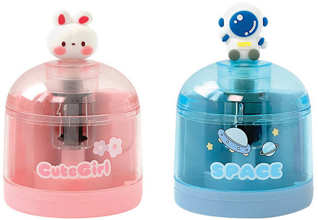 뽀짝 자동 연필깎이 토끼 우주인 세트, 2종1세트