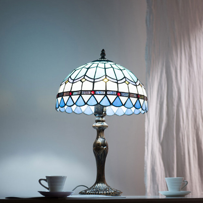 [아토조명] 스테인드글라스 빈티지 레트로 단스탠드 무드등, LED 벌브 주광색(하얀빛), 블루