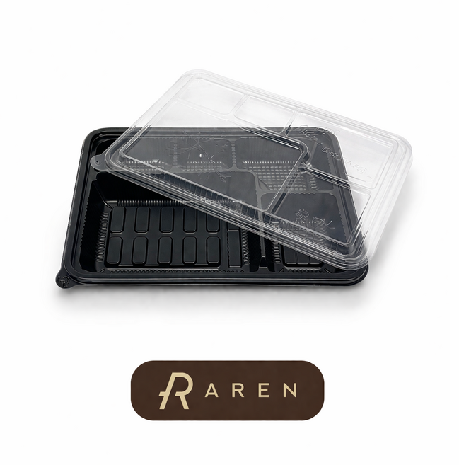 아렌 5칸 도시락용기 블랙 PP / 뚜껑포함 돈까스 일회용 플라스틱 포장 배달 용기, 1개, 100세트