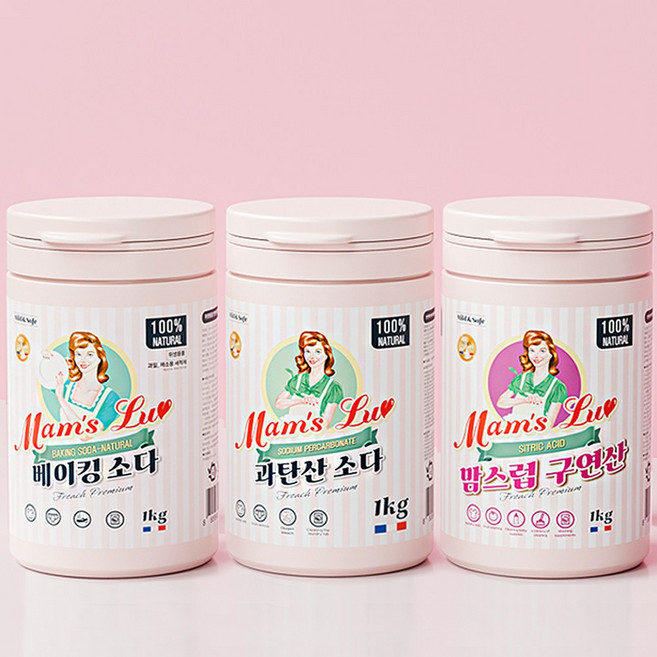 맘스럽 3종셋트(초특가) 베이킹소다 1kg /과탄산소다 1kg /구연산 1kg 셋트 프리미엄 천연세제 3종 세탁세제 세정제, 1개