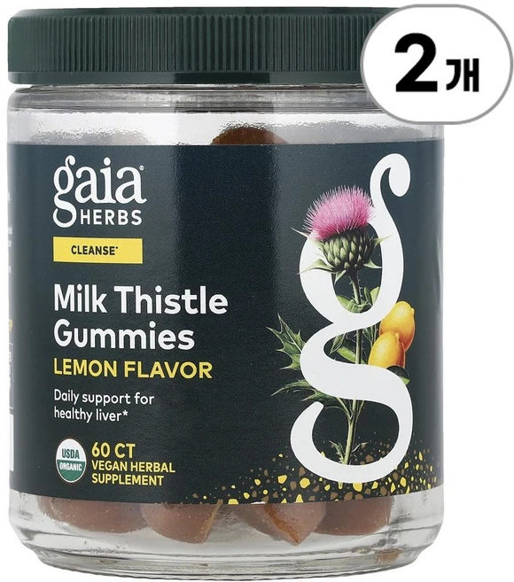 가이아 허브 밀크씨슬 구미 레몬맛 Gaia Herbs Milk Thistle Gummies Lemon 60정, 2개 - 쿠팡