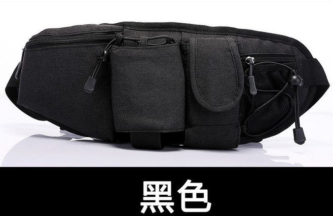 運動腰包 附水壺袋 防潑水 跑步 騎行 附手機袋, 1個, 黑色
