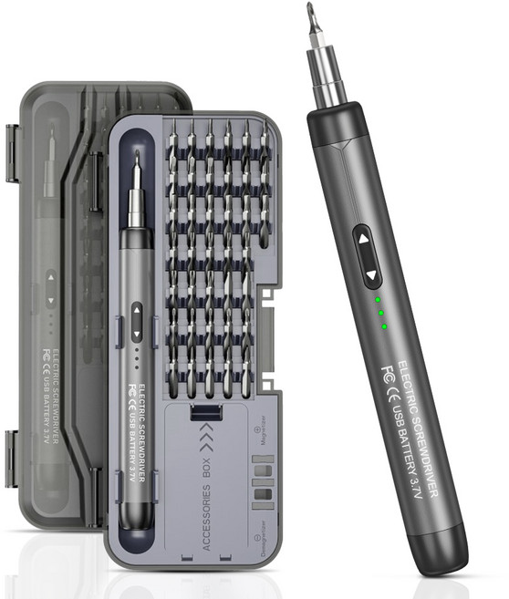 CozyTemp 전동 드라이버 무선 충전식 다용도 정밀 드릴 공구, 그레이, 1개