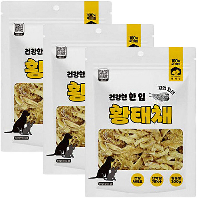펫러닝 강아지 황태채 저염 황태 간식 건강한 한입, 3개, 200g, 황태