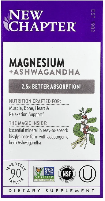 New Chapter 마그네슘 + 아슈와간다 베지 정제 90정, NewChapter마그네슘아슈와간다베지정제90정 - 쿠팡