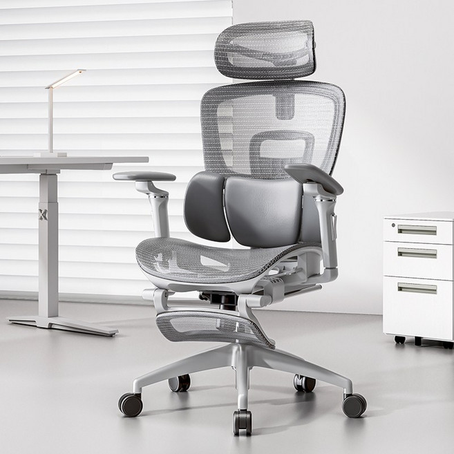 HOMEY NEST 사무실의자 플로팅 윙 허리받침대 팔걸이 방석조절 풀메쉬 컴퓨터의자 HN-X063, 그레이