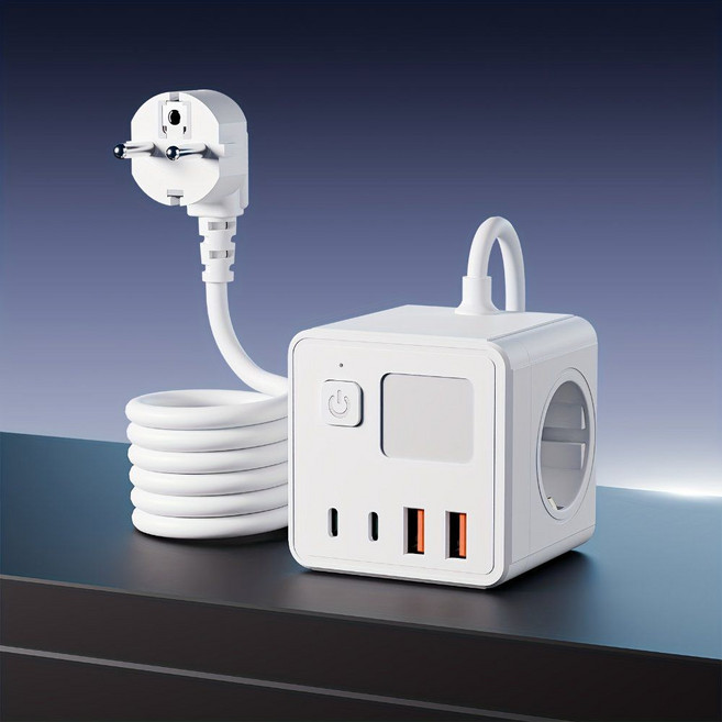 확장 코드가 있는 8-in-1 EU 전원 스트립 3개의 AC 콘센트 및 2개의 USB Type-C 3가지 색상의 야간 조명 조절 가능한 따뜻한 흰색 가정 사무실 여행 컴퓨터에 적, 야간 조명이 있는 White-Socket