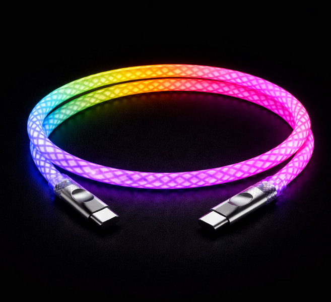 LED 브레이드 관종 발광 C타입 고속충전 케이블 PD 2.0 최대66W 지원 6개월 AS 품질보증, 1개, MIX, 1m
