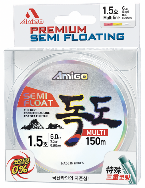아미고 독도 멀티 세미플로트 민물 바다 갯바위 찌 낚시 원줄 150m - 200m, 멀티 색상
