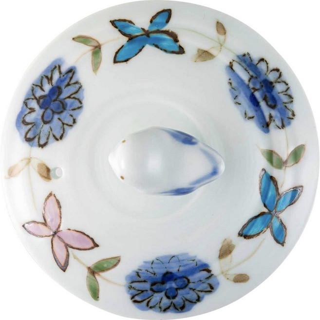 日本製 耐熱玻璃茶壺組 附濾網及花鳥蓋, 白底花紋, 1個