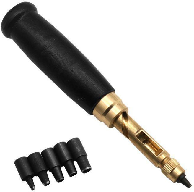 無品牌 皮革打孔器 自動皮帶衝可換式多頭皮帶衝 DIY工具皮革打孔旋轉衝, 1個, 皮革打孔器 黑木柄