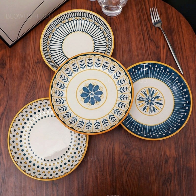 BLOWFISHFUGU북유럽빈티지접시 2p/4p 도자기예쁜접시 빈티지접시세트, 화이트, 4개