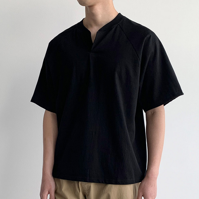 더폴그라운드 남녀공용 캐주얼 데일리 브이넥 나그랑 반팔 티셔츠