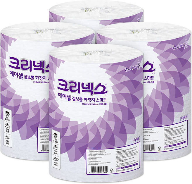 크리넥스 에어셀 점보롤 화장지 스마트, 3롤, 4개