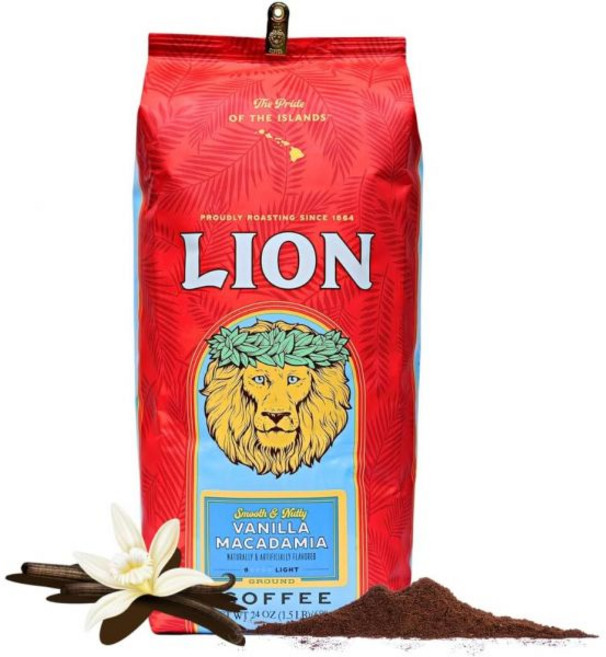 라이온 커피 바닐라 마카다미아 가루 24온스 680g 향미 드립 하와이 연한 볶음 라이트 로스트 신패키지 선물 lion coffee, 1개