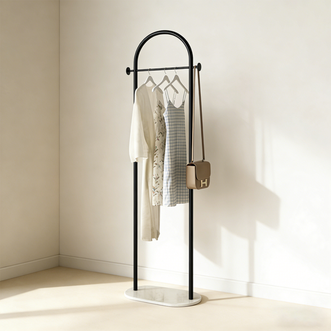 Frokom 라운드 튼튼한 철제 스탠드 행거 드레스룸 헹거 스탠드 옷걸이 거치대, 블랙
