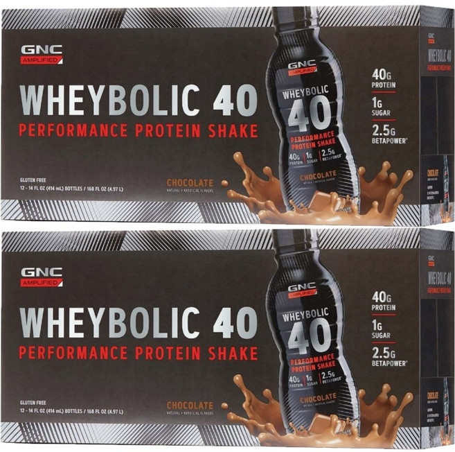GNC AMP 앰플리파이드 위비볼릭 40 초콜릿 액상 액체 414ml, 12개입, 2팩