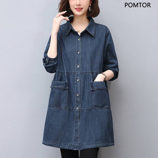 봄여름 여성 하프 데님 코트중년 엄마 슬림한 실루엣의 트렌치 코트활동성 좋은 루즈핏 자켓