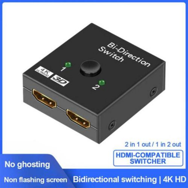HDMI 호환 분배기 KVM 양방향 스위치 TV 박스 스위처 어댑터용 1x2 2x1 HDMI 호환 스위처 2 in 1 Out, 1) Black, 1개
