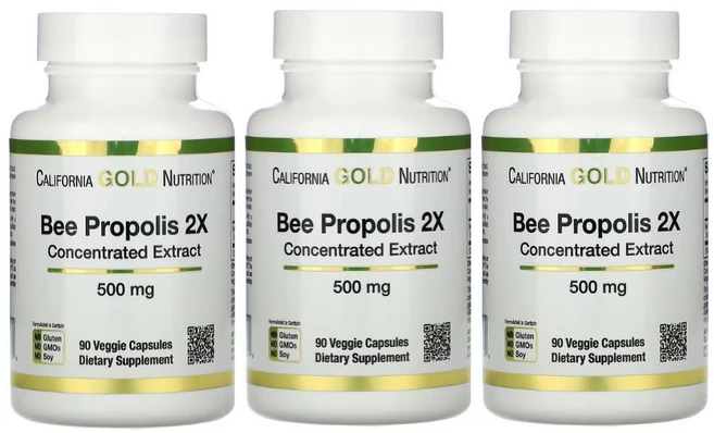 CALIFORNIA GOLD NUTRITION 캘리포니아 골드 뉴트리션 Bee 프로폴리스 2X 농축 추출물 500mg 90정 베지캡슐 X 3EA, 3개 - 쿠팡