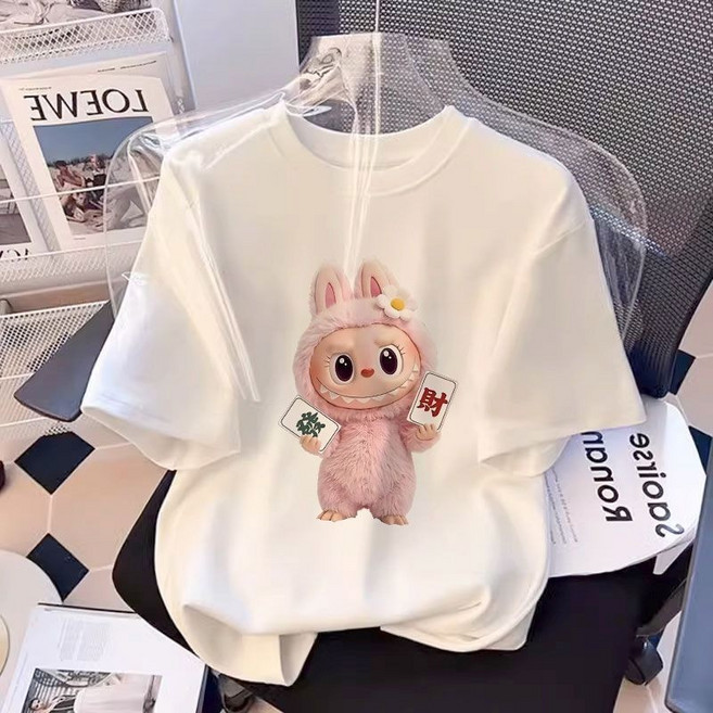 拉布布童裝純棉短袖T恤 男女兒童夏季新款中大童labubu可愛上衣服