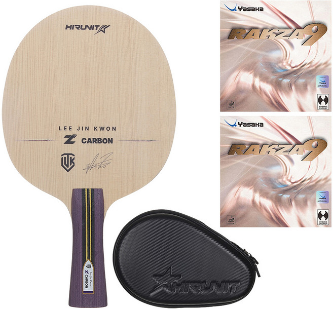 [인기/추천상품] 하이러닛 탁구라켓 이진권 Z카본 + 야사카 라크자9 러버 부착세트 + 고급 하드케이스 포함 그립선택ST/FL, 4세트, 그립 선택:FL(부채꼴형)
