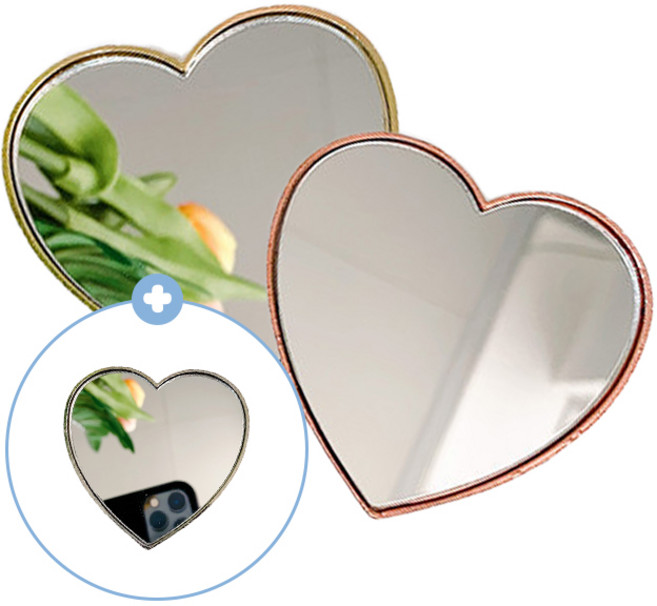 유배러워치 감성 러블리 하트 거울 그립 홀더 미러 스마트톡 스마트 거치대, 1개, 옵션 1(골드+로즈골드)