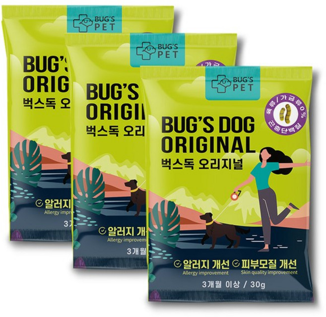 [샘플팩] 벅스펫 반려견 사료 샘플, 곤충, 30g, 3개