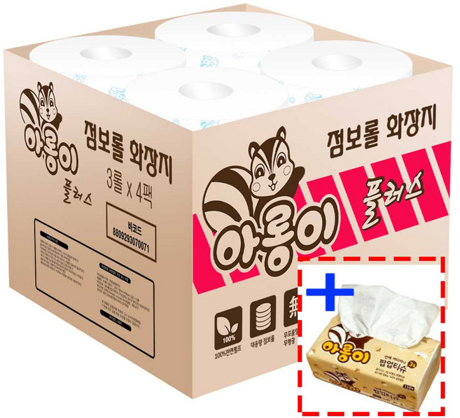 아롱이점보롤 3겹 데코 아롱이 점보롤 플러스, 3개입, 4개