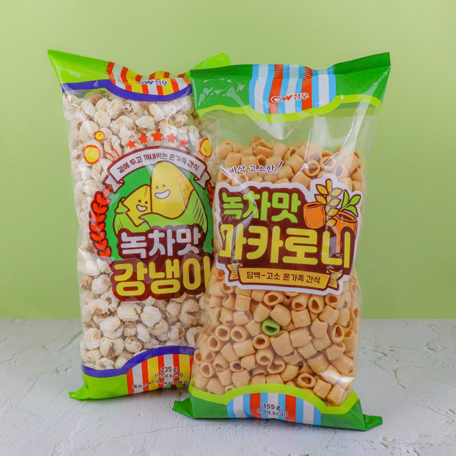 CW 청우 녹차맛 강냉이 마카로니 간식 안주, 155g, 1개