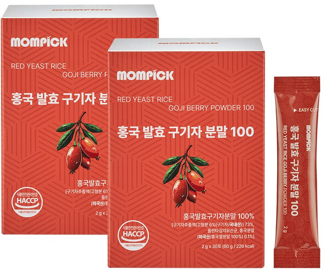 맘픽 홍국 발효 국내산 청양 구기자 분말 국산 스틱, 60g, 2박스