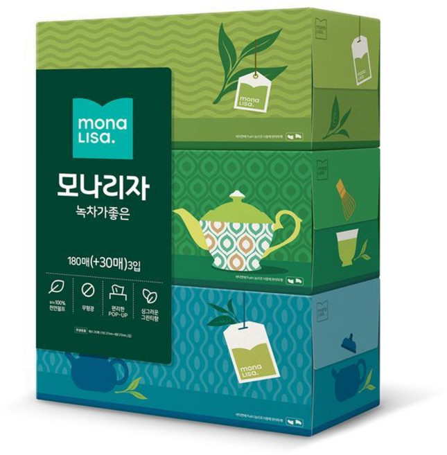 모나리자 녹차가 좋은 각티슈 180+30매 3입 everydaytem*0815879001EA