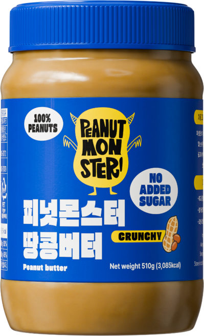 [압도적 고소함] 피넛몬스터 무첨가 무가당 100% 땅콩버터 크런치, 1개, 510g