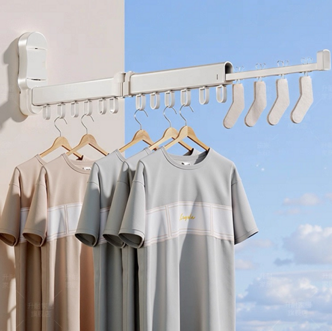 AIESCO 무타공 흡착형 벽걸이 빨래건조대 공간활용 접이식 창문 부착형 건조대, 화이트