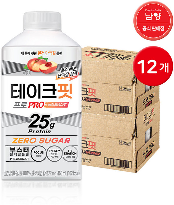 테이크핏 프로 납작복숭아 제로슈가 단백질음료 450ml x 12개