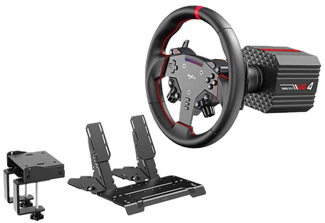피엑스엔 VD4 번들 레이싱 게임용 스티어링 휠 세트 블랙, 1세트